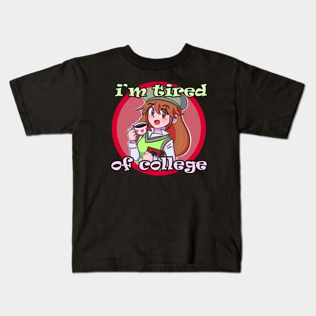 Funny anime girl college student design Kids T-Shirt by KinseiNoHime